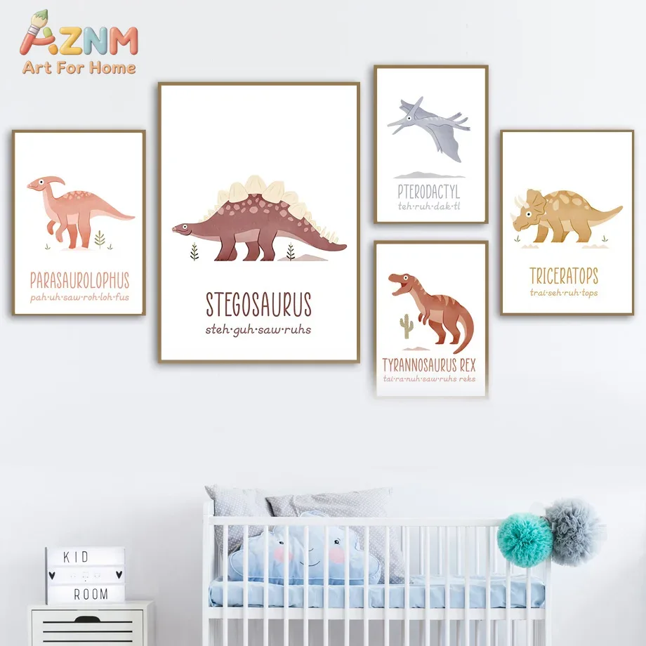 Kids Educational Posters - AZNM Quadros Decorativos de Dinossauros em